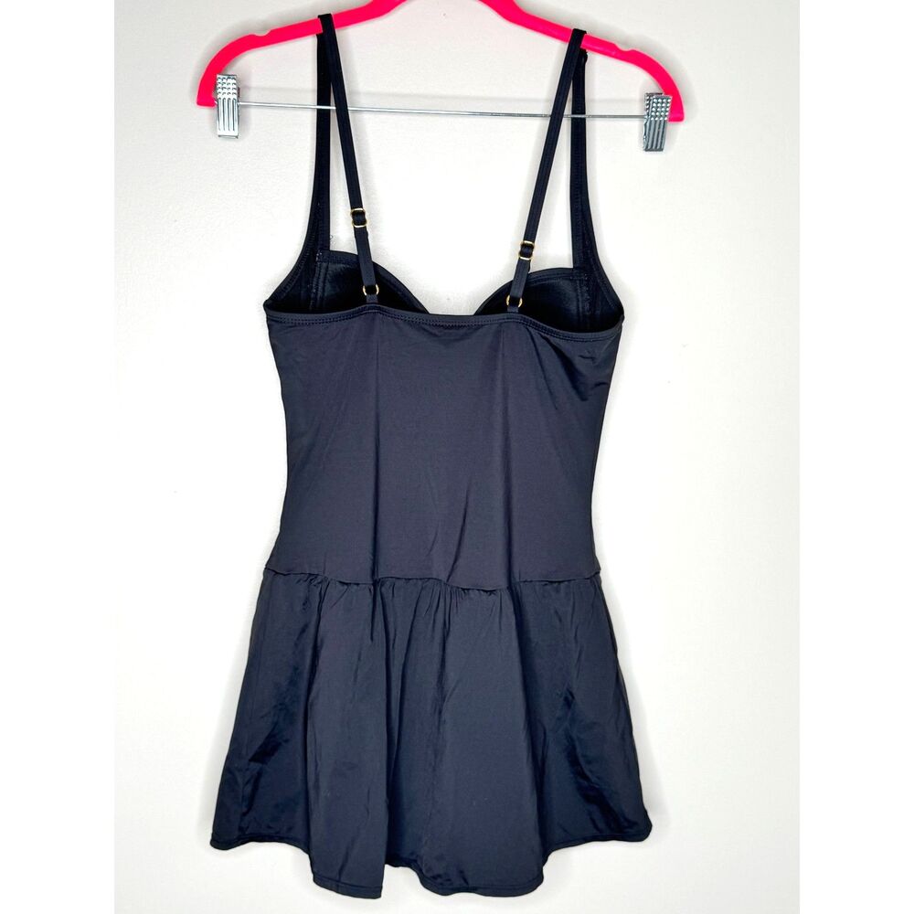 Rose Marie Reid Black Ruched Swim‎ Dress One Piece Swimsuit Pinup Skort Size M - Picture 3 of 8